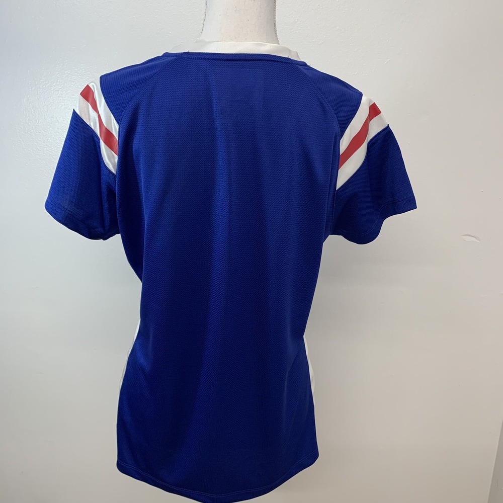 New York Giants Jersey Polo Large Woman Sequins Blue Red NFL Team Apparel V Neck - Picture 6 of 10